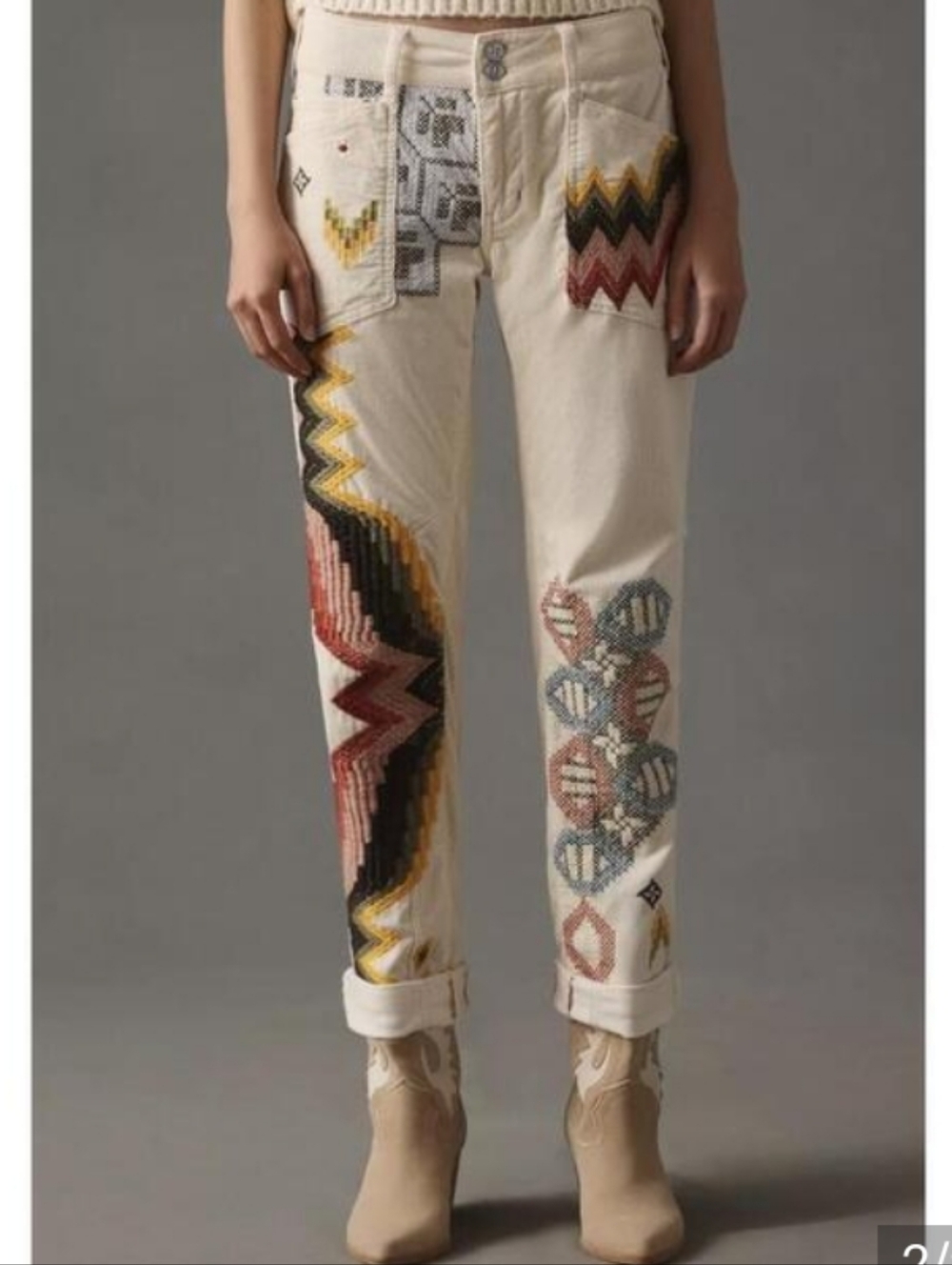 NWOT Anthropologie Pilcro The Wanderer Cream Embroidered Cords